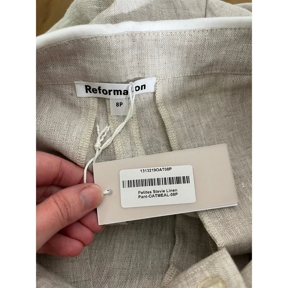 REFORMATION Stevie High Rise Foldover Wide Leg Linen Pant in Oatmeal